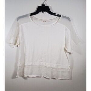 Madewell Lightweight Sheer White Top T Shirt Cropped Short Sleeve Size Large